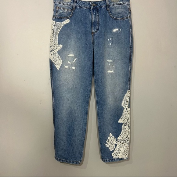 Women’s Ermanno Scervino Embroidered Boyfriend Jeans Embellished Preppy Italian - Picture 4 of 13